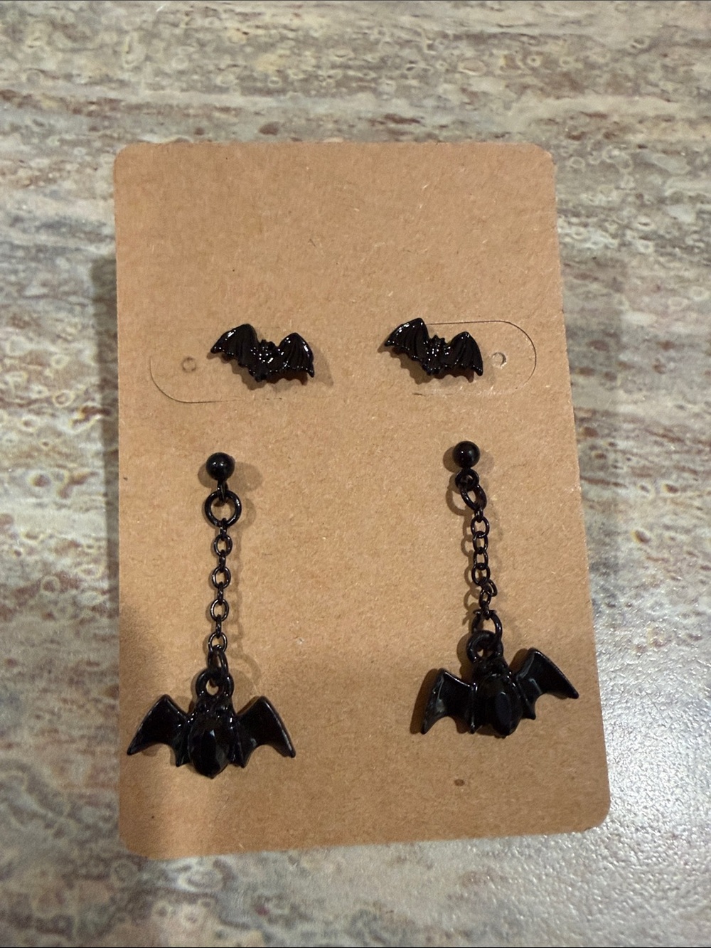 Black Bat Dangle & Stud Earring Set
